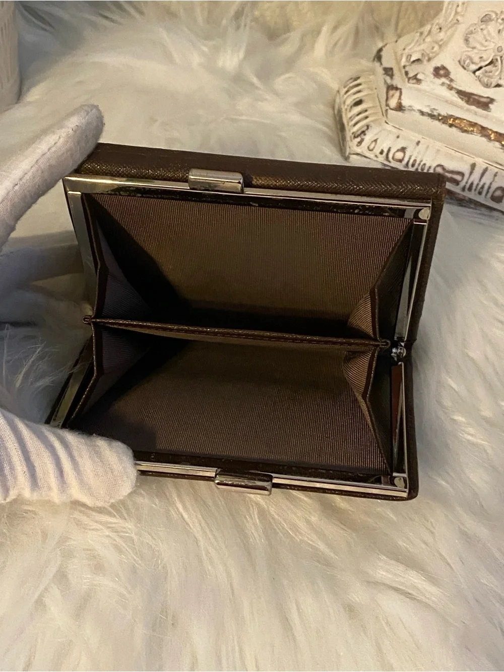 Burberry Unisex Brown Plaid Textured Kiss Lock Wallet